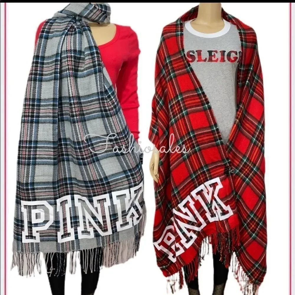 Lot of 2 Victorias Secret pink Cozy Large Scarves